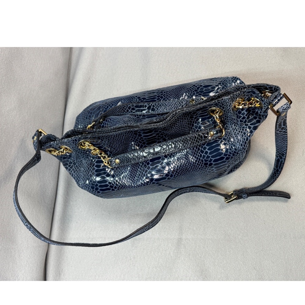 Michael Kors Shoulder Bag Women  Blue Snakeskin Leather Hobo Chain Gold Baddie - Picture 2 of 13